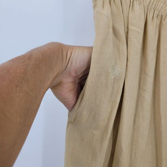 Vintage 2pc Linen Pants Outfit M Elastic High Rise Wide Pockets Lace Trim Tank - Picture 13 of 16